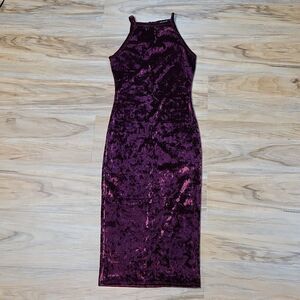 🔹️Joe & Elle Wine Velour Fitted High Neck Sleeveless Dress Small